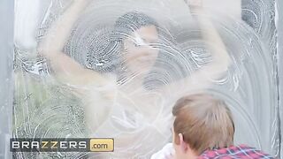 A hot woman named Ruby Sims gets fucked by a window cleaner in a steamy scene