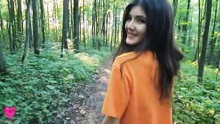 A hungry girl met a guy in the forest and got fucked