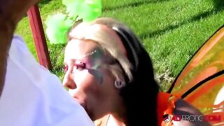 A nice guy fucked a tattooed cosplay model Lily Fatale outdoors hard