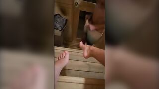 Hot Italian guy masturbates in sauna and gets his dick sucked