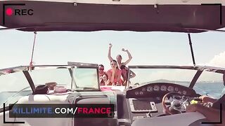 A sexy woman has sex on the yacht with a man
