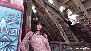 Outdoor street casting with Jessy Jey for Public Agent, raw and rough