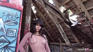 Outdoor street casting with Jessy Jey for Public Agent, raw and rough