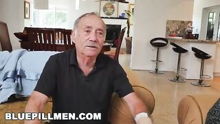 Sydney Sky gets a massive old cock in her pussy in a weird scene