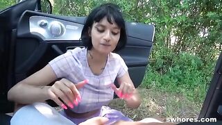 A young prostitute is trying to earn some money on the street