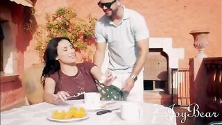 Busty brunette Anissa Kate enjoys passionate holiday fling with well-endowed stud