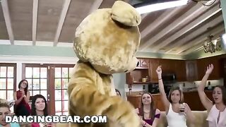 Bunch of bold whores get fucked by a crowd of horny guys in an orgy