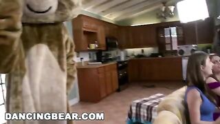 Bunch of bold whores get fucked by a crowd of horny guys in an orgy