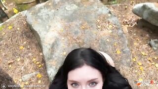 Brunette babe gets fucked hard and deep in woods