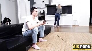 The stepsister with tiny tits gets fucked by her bro