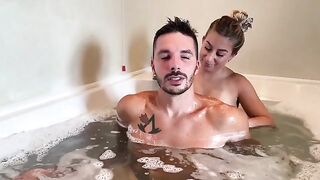 Skinny blonde teen gets her pussy full of hot water and cum