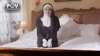 Aubree Valentine plays a sultry nun in POV adventure, showcasing her petite 5'1" frame and natural 32B curves in a steamy encounter