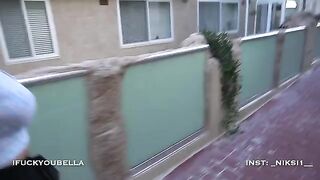 A girl is having fun with a guy at the resort and gets intimate with him