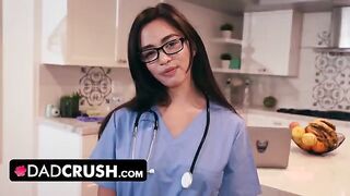 A stepdad is being tested by his cute nurse stepdaughter in a taboo scenario