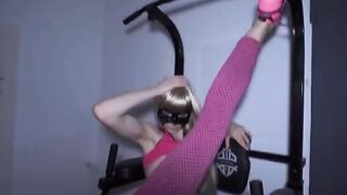 Fitness girl gets her ass smashed by two cocks in the gym
