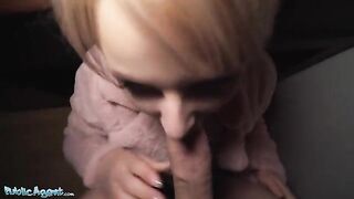 Blonde teen with short hair gets picked up by Public Agent at the bus stop
