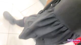 A tattooed girl is fucking anywhere, even in public rest rooms