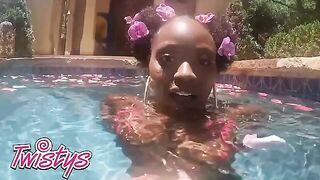 Elsie enjoys the summer by swimming naked in the pool and playing with her booty