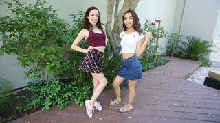 Step daughters Aliya Brynn and Jackie Rogen get fucked by their stepdad in a taboo threesome