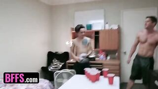 Two roommates fucking with two college girls in an orgy
