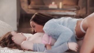 Two hot and skinny girlfriends enjoy sensual lesbian sex