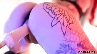 Babe Marseline fucks with a machine in an ultraviolet scene