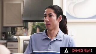A man can’t resist his girlfriend’s sexy stepsister, who loves to expose herself