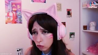 Gamer girl DVA cosplay rides dildo and sucks cock while playing Overwatch