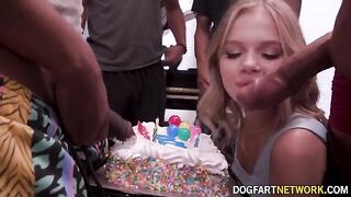 A sexy birthday surprise for Coco Lovelock, a stunning petite blonde, from her fans