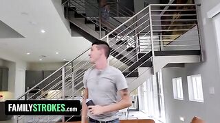 Sarah Bella, with huge natural tits, gets fucked by her stepbrothers