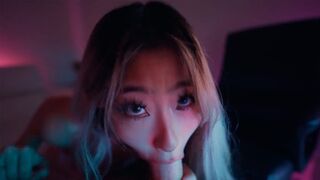 A sexy Asian teen massages and sucks my cock passionately