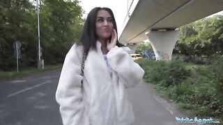 A petite British brunette nearly got run over by a taxi and had sex