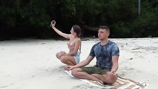 Meditation on the beach turns into a deep blowjob session