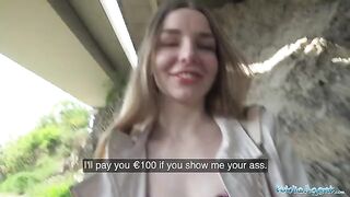 Long haired Ukrainian girl has sex with stranger outdoors