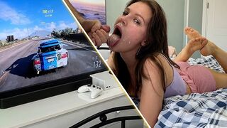 Girl was playing Xbox and got a deep slobbery blowjob