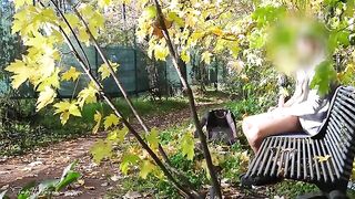 A pervert flashes his dick in the park and a horny milf follows him