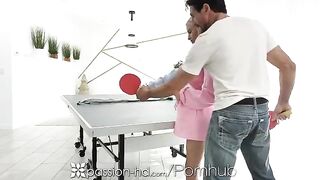 Confident blonde babe loses bet and takes a big dick in her mouth