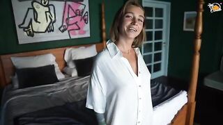 A blonde MILF gets fucked by her boyfriend in a hotel room