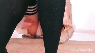 A schoolgirl without panties masturbates passionately, showcasing her naughty side
