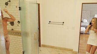 Pervert stepdad seduces his stepdaughter Athena Faris in the shower