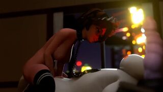 Aunt Cass shakes her ass on Baymax’s cock in an animated scene