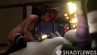 Aunt Cass shakes her ass on Baymax’s cock in an animated scene