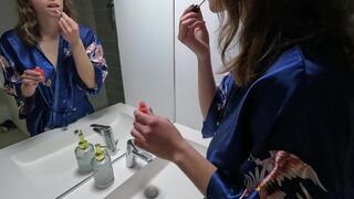French girl with big boobs fucks in the bathroom