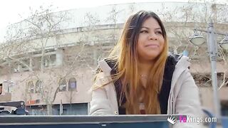 Amateur exhibitionist Yiyi Candy shows her huge boobs on the street before getting fucked hard