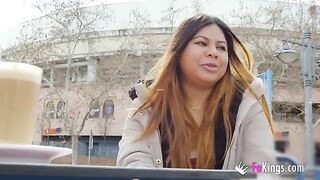 Amateur exhibitionist Yiyi Candy shows her huge boobs on the street before getting fucked hard