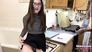The guy lifted the mood of his student girlfriend with a hard sex