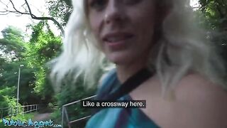 Blonde MILF with natural tits and nice pussy flaps gets banged outdoors
