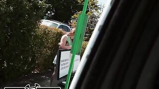 Redhead Harper Red gets picked up on the street by Bang Bus