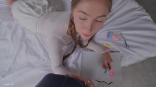 A cute stepsister tries to do her first blowjob and does it perfectly