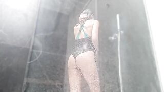 Wet pussy masturbation with squirting orgasm in the shower stall